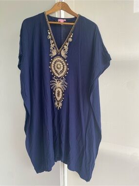 Lily Pulitzer Chai Caftan Dress Navy with gold embellishment Size S/M